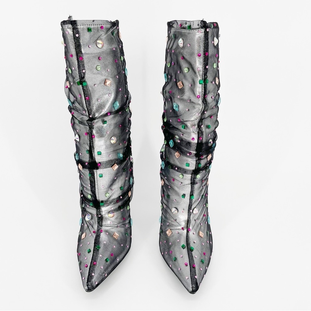 Metallic Silver Embellished Mid-Calf Stiletto Booties - Picture 3 of 10